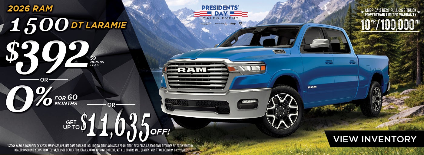 Lease a 2026 RAM 1500 Laramie for $392/mo or Up To $11,635 Off
