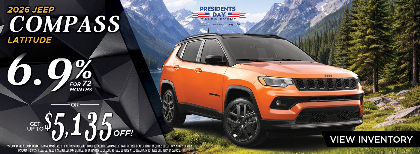 Get 6.9% APR for 72 Months or Up to $5,135 Off a 2026 Jeep Compass Latitude