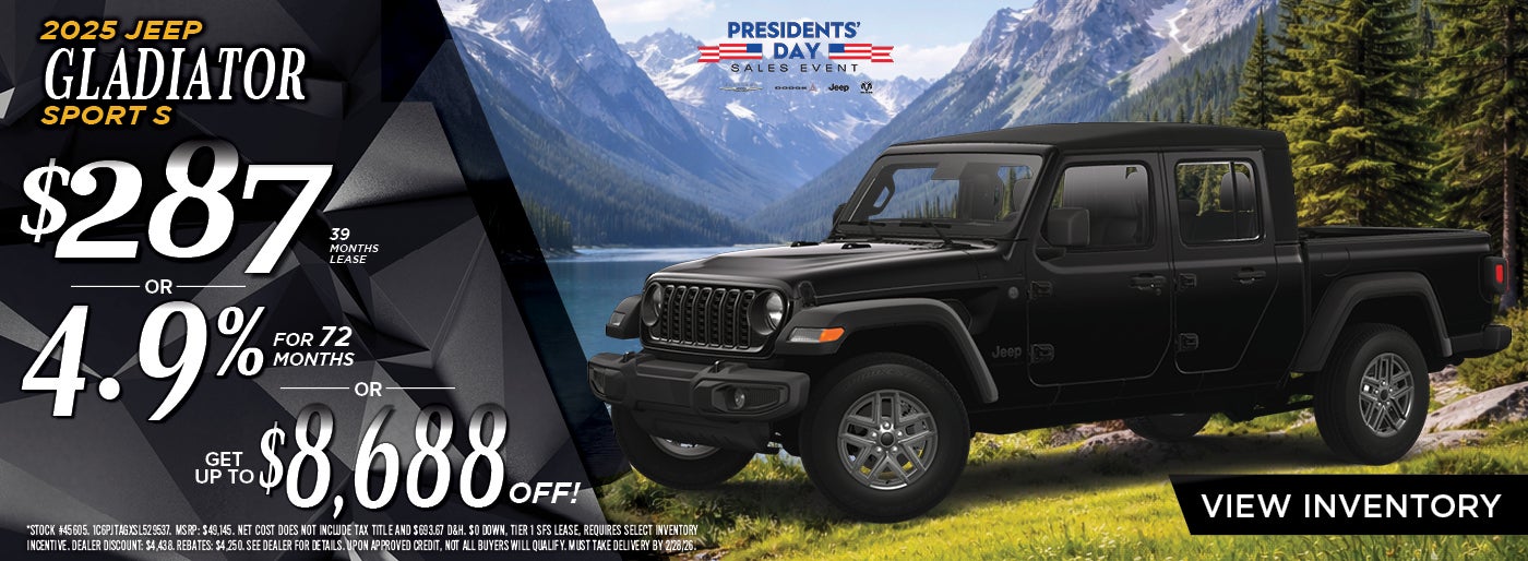 Lease a 2025 Jeep Gladiator Sport S for $287/mo or Up To $8,688 Off