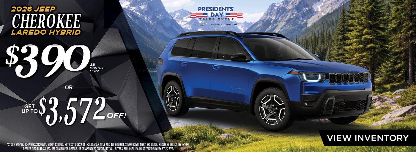 Lease a 2026 Jeep Cherokee Laredo for $390/mo or Up To $3,572 Off