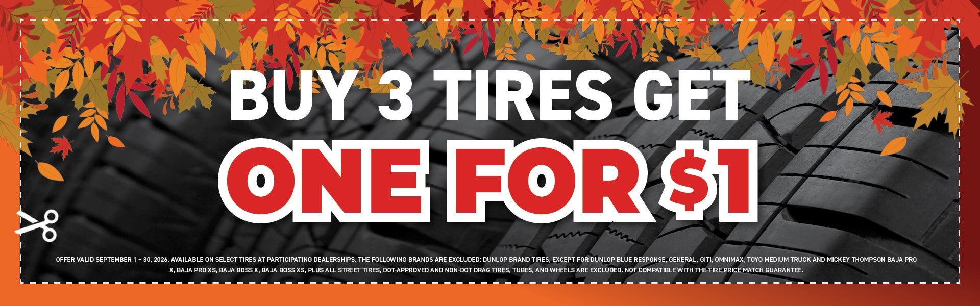 Buy 3 Tires Get One for $1